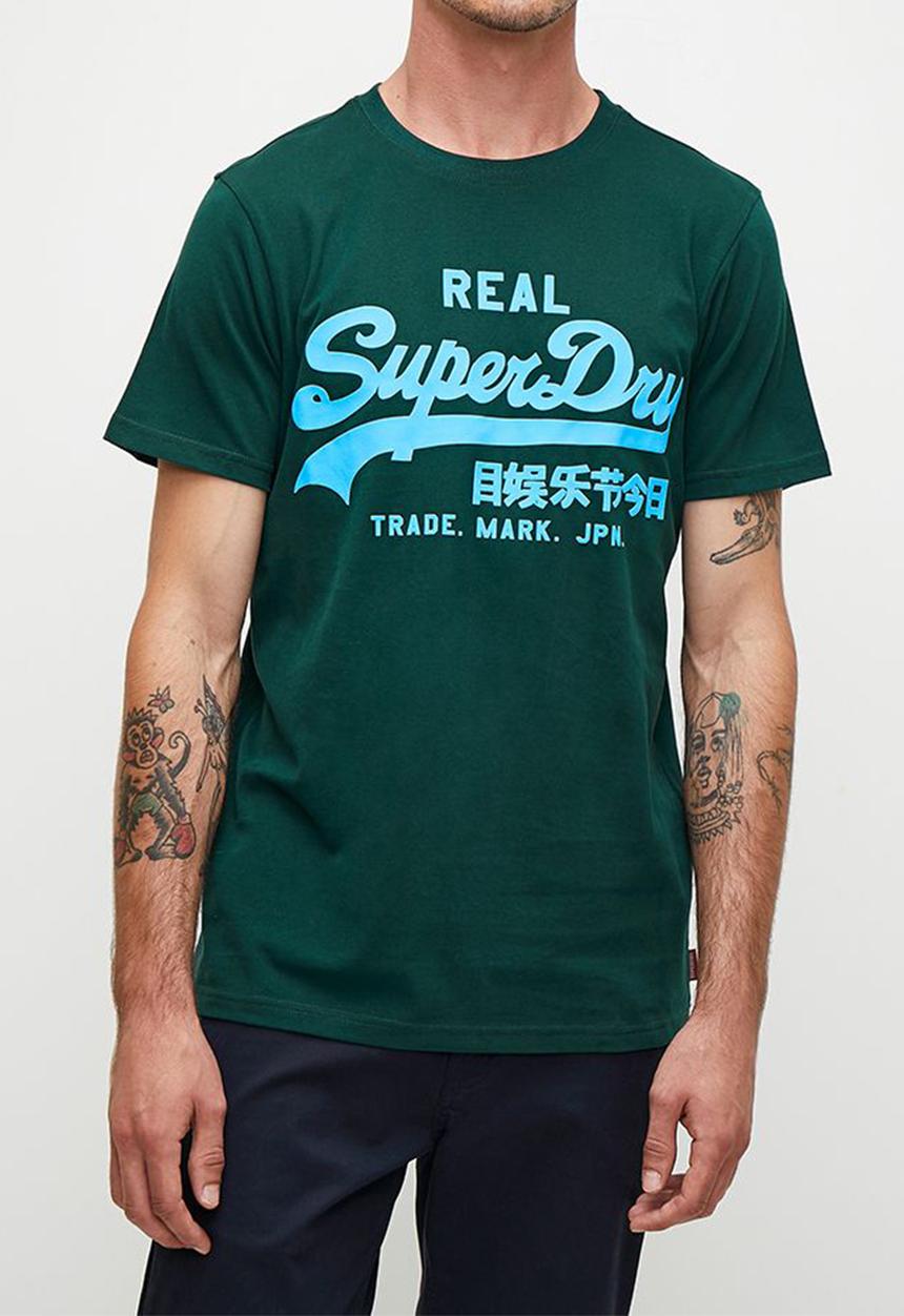 Superdry. - Neon vl graphic T-shirt - dark pine green