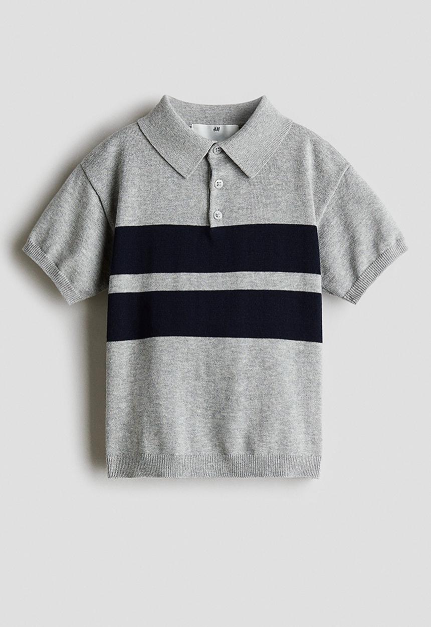 H&M - Cotton-knit polo shirt - grey marl/black