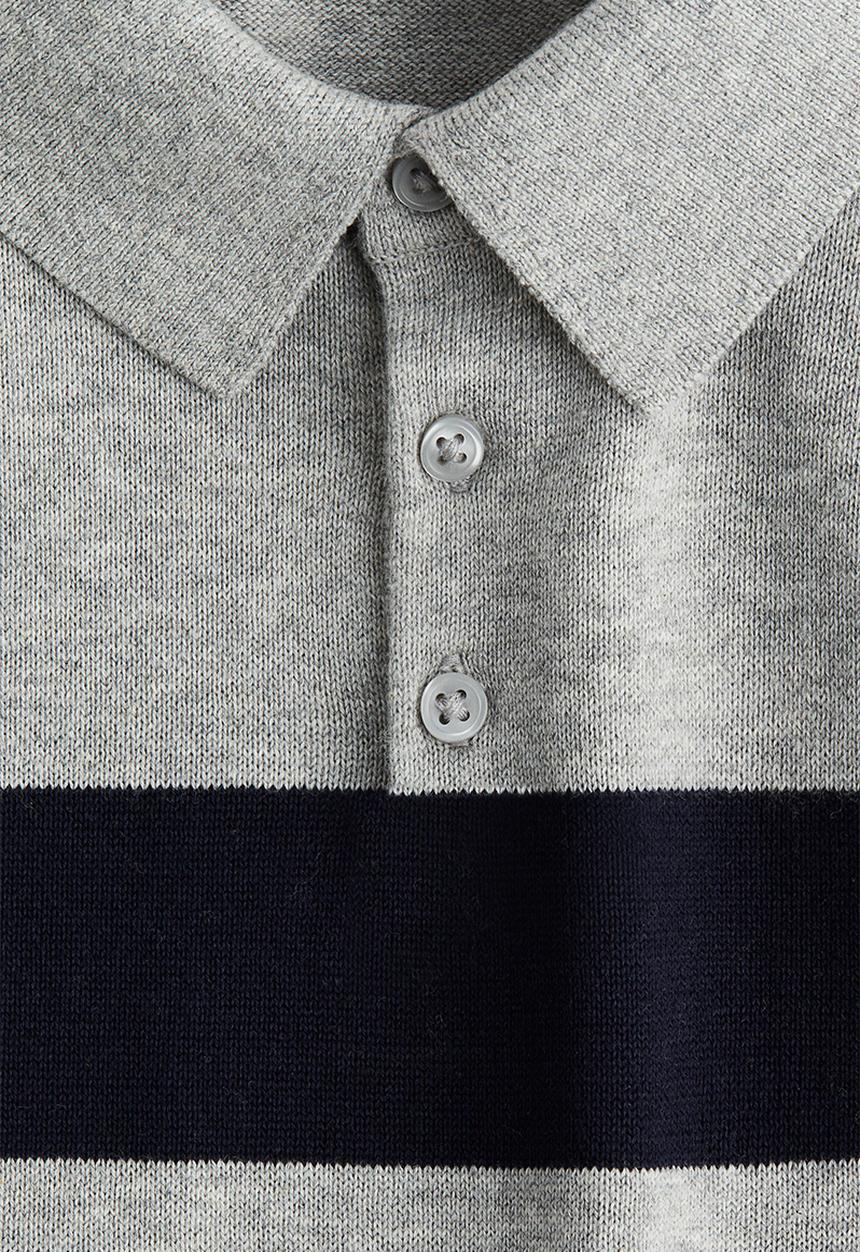 H&M - Cotton-knit polo shirt - grey marl/black