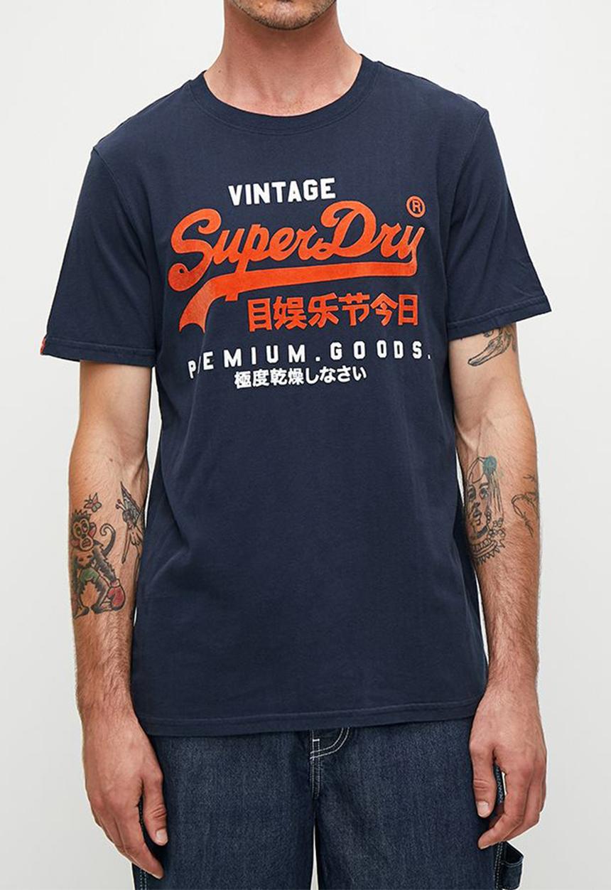 Superdry. - Duo vintage logo T-shirt - richest navy