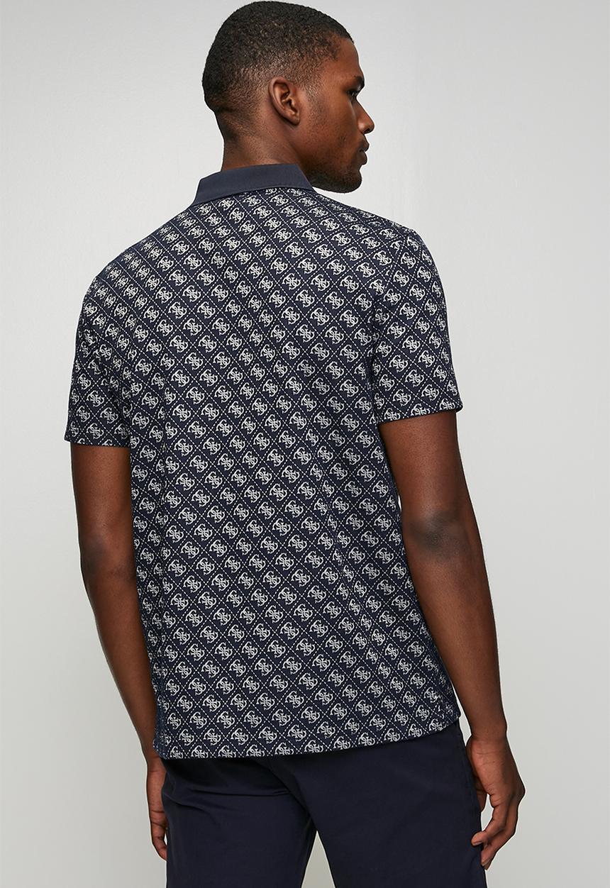 GUESS - Short sleeve G Jacquard Polo - 4G Allover Dark Blue