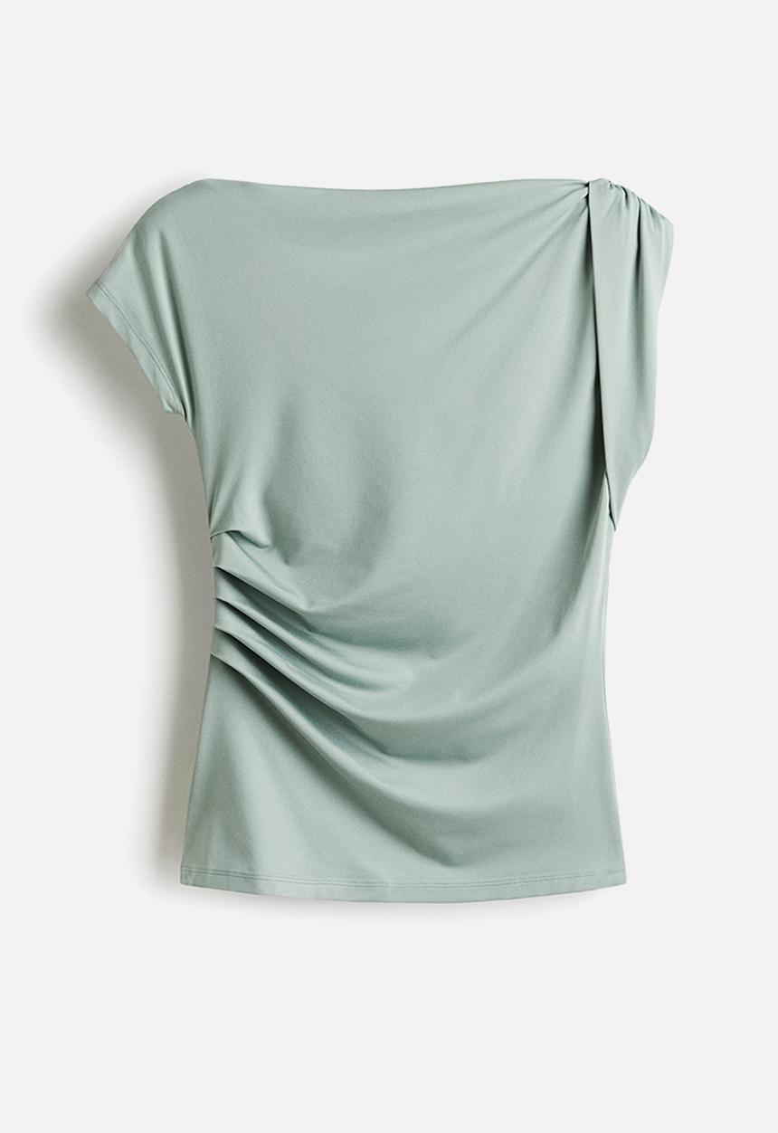 H&M - Draped one-shoulder top - pastel green