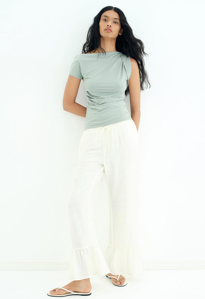 H&M - Draped one-shoulder top - pastel green