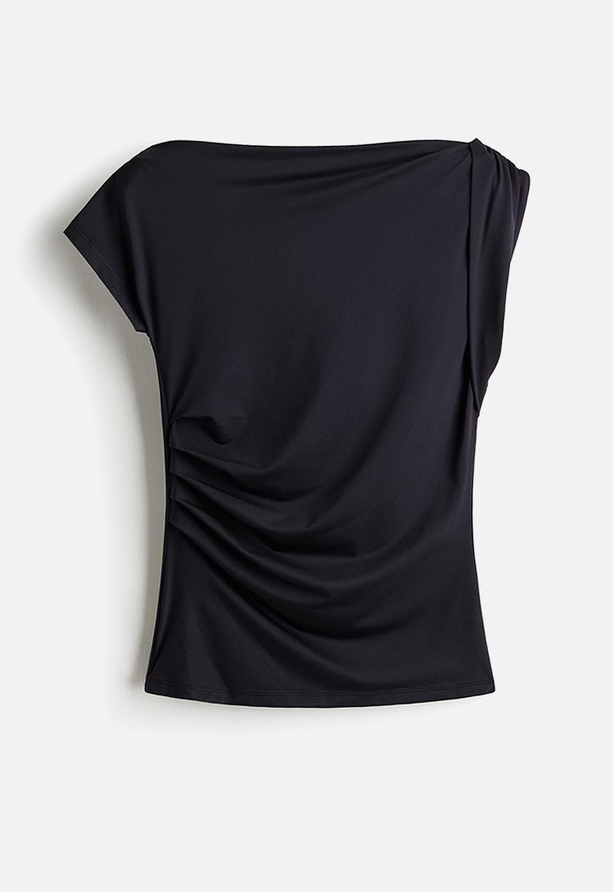 H&M - Draped one-shoulder top - black