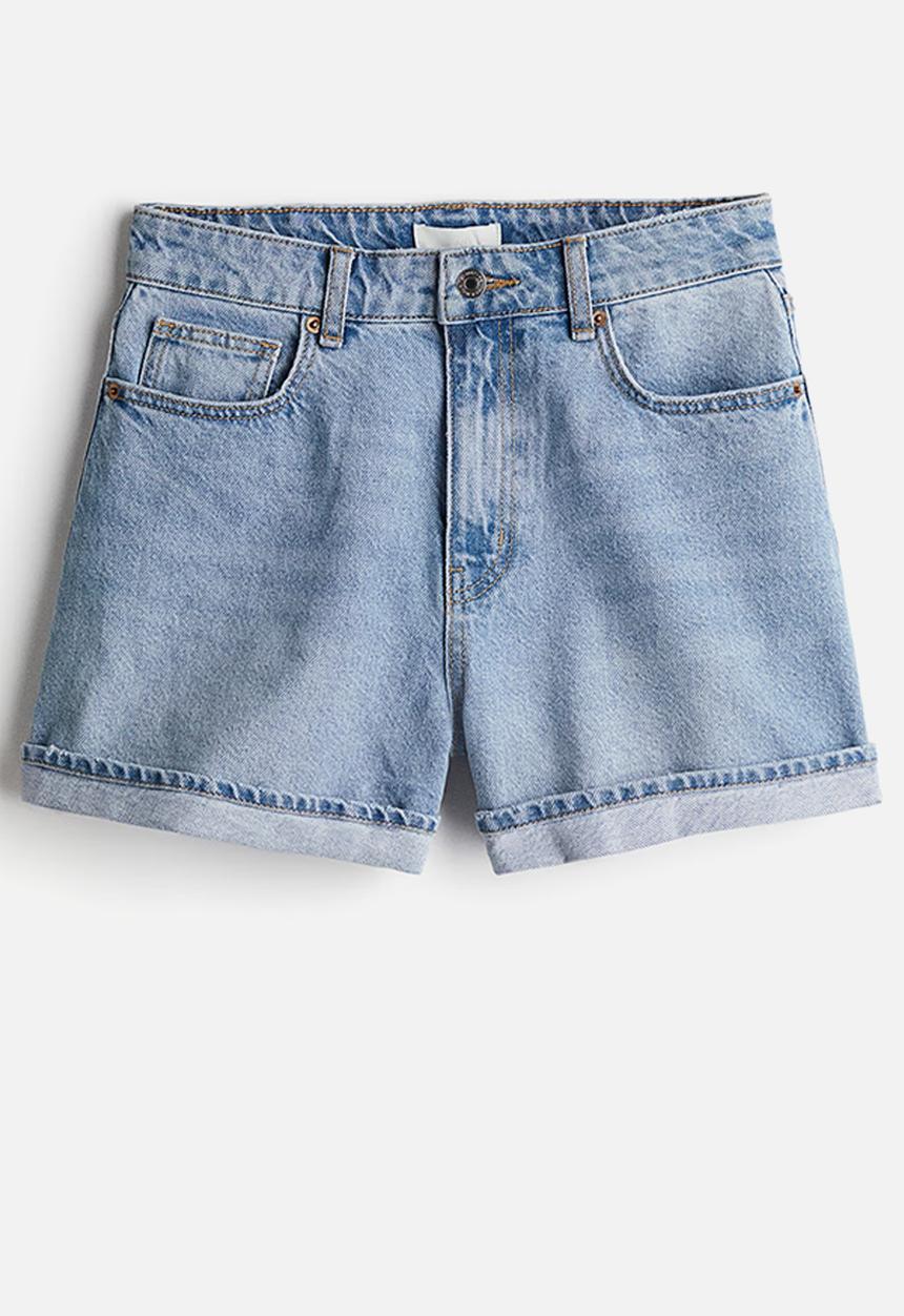 H&M - High-waisted denim shorts - light denim blue