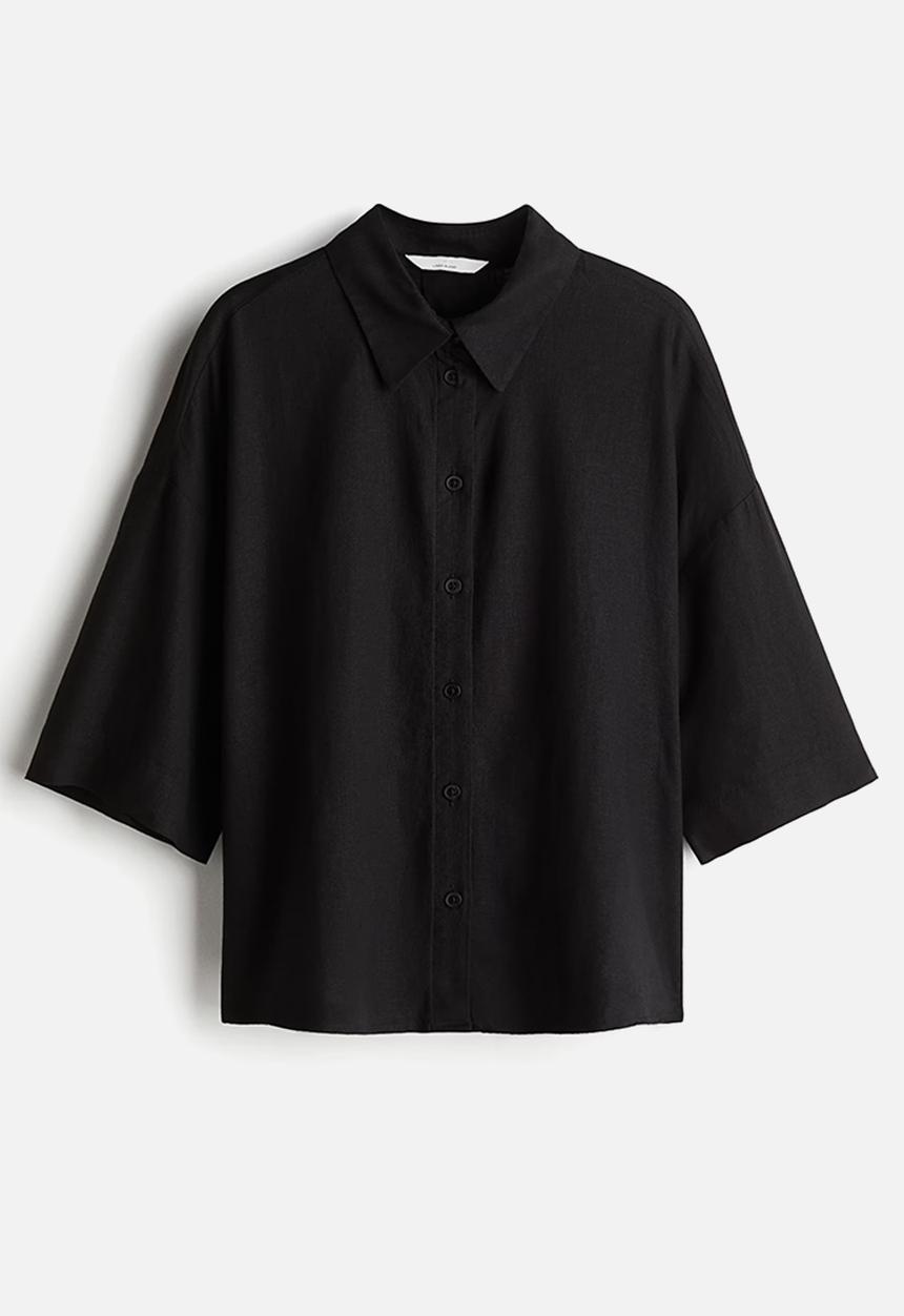 H&M - Linen-blend shirt - black