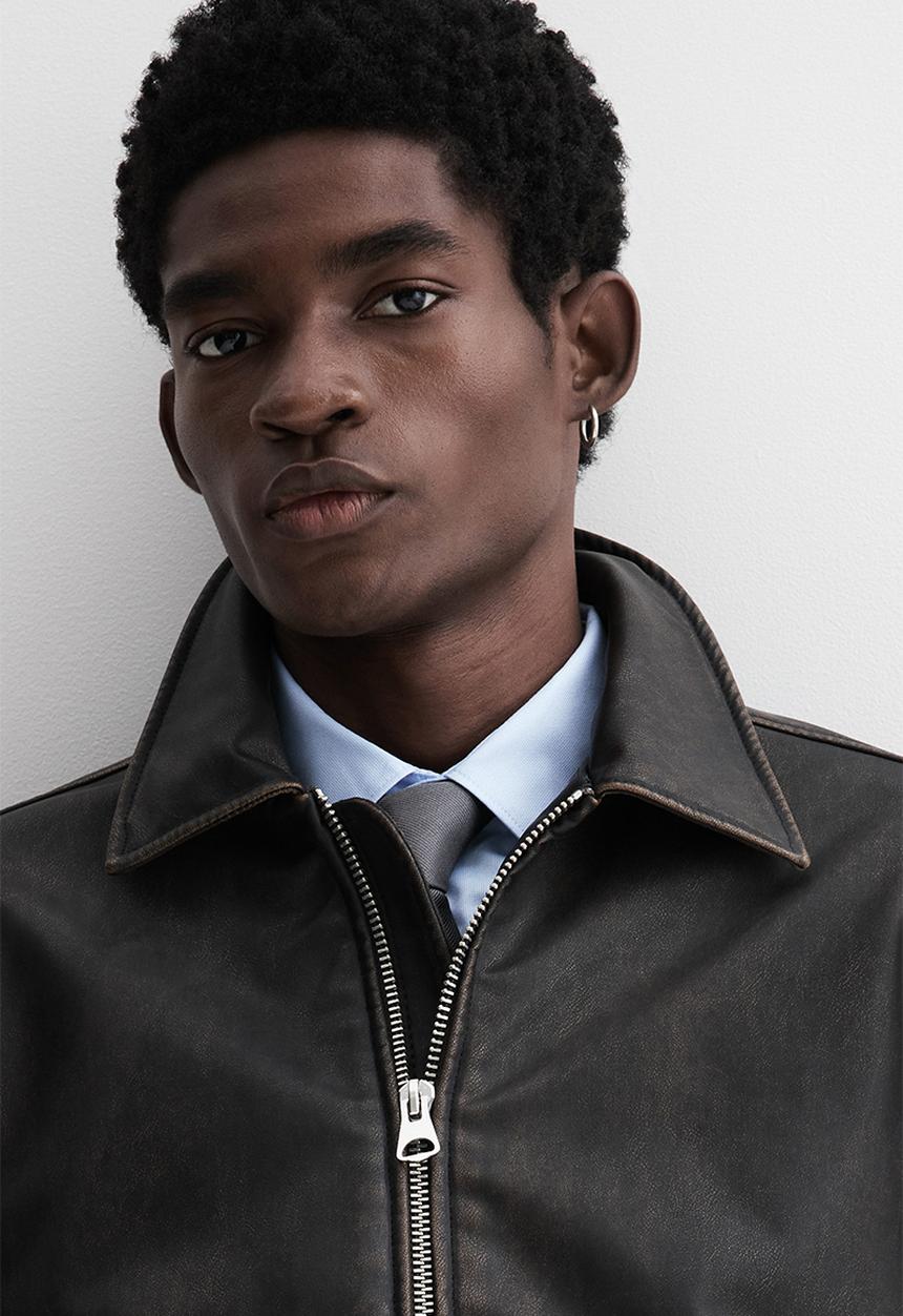 Loose fit washed-look jacket - dark brown - 1309005001