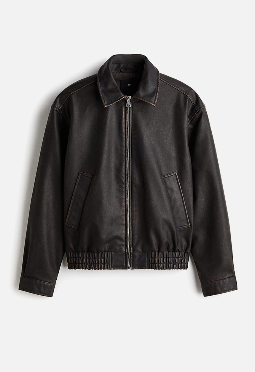 H&M - Loose fit washed-look jacket - dark brown 