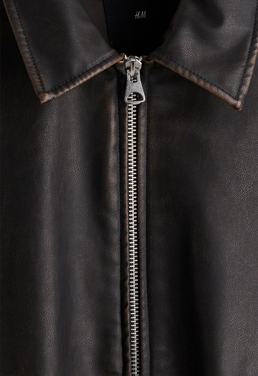 H&M - Loose fit washed-look jacket - dark brown 