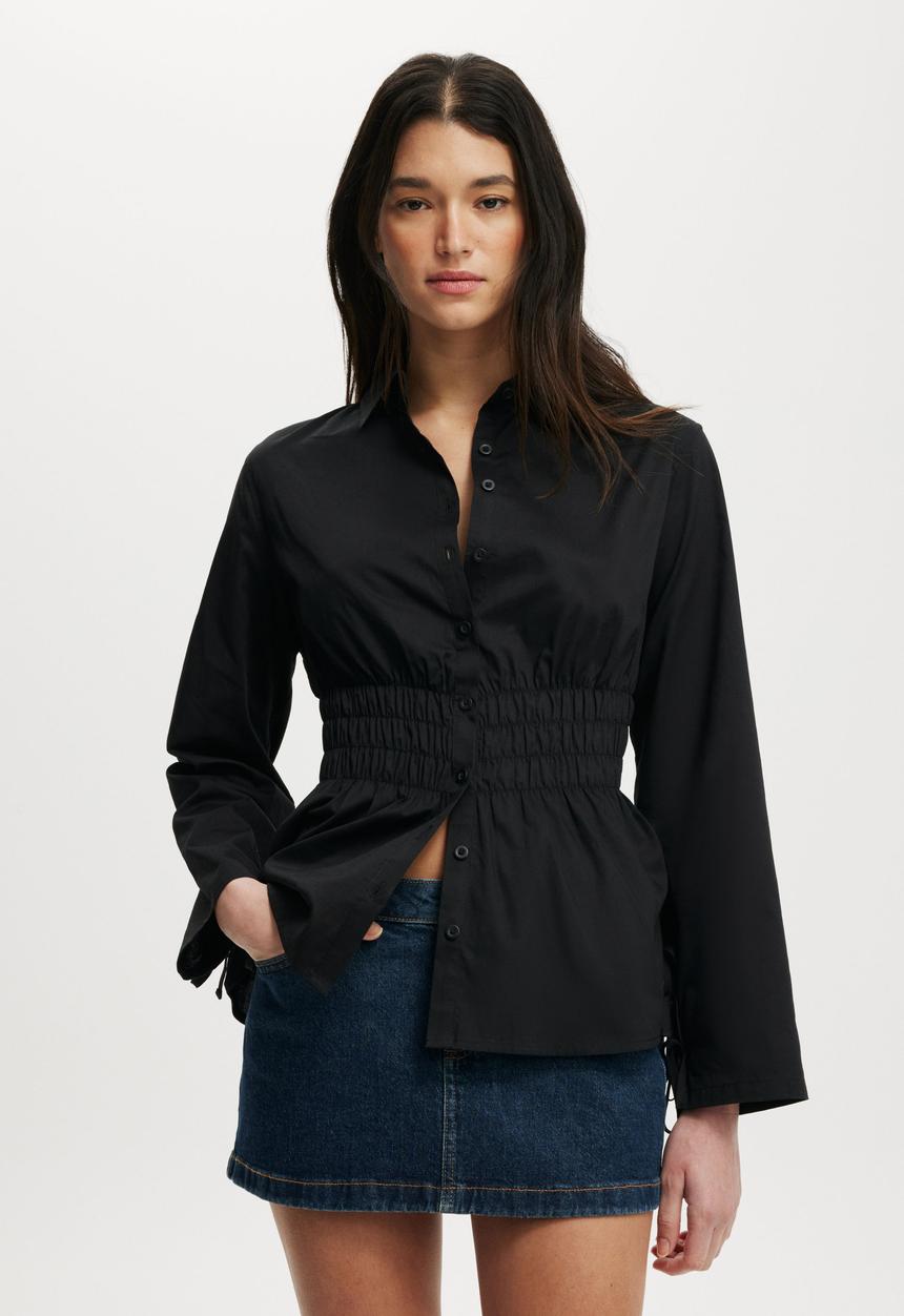 Cotton On - Gathered long sleeve shirt - black