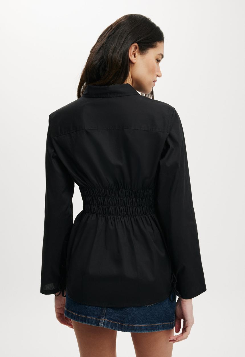 Cotton On - Gathered long sleeve shirt - black
