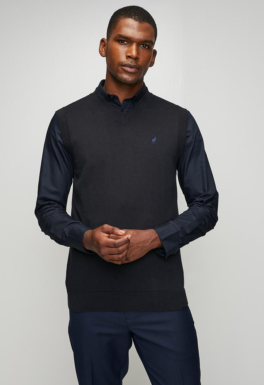 POLO - Luke  Stripe Crew Long Sleeve Knitwear  - Navy