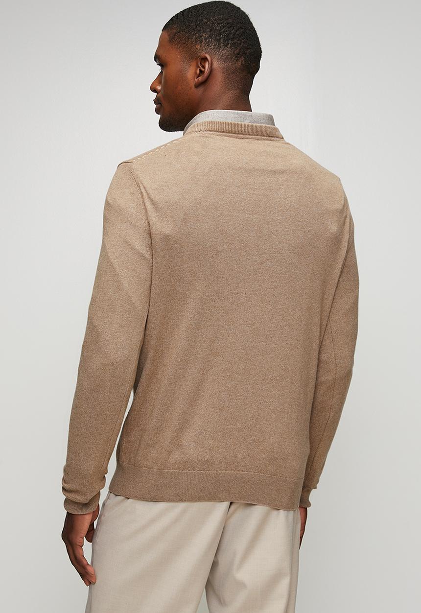 POLO - Luke Essential Cotton Crew Long Sleeve Knitwear  - Brown