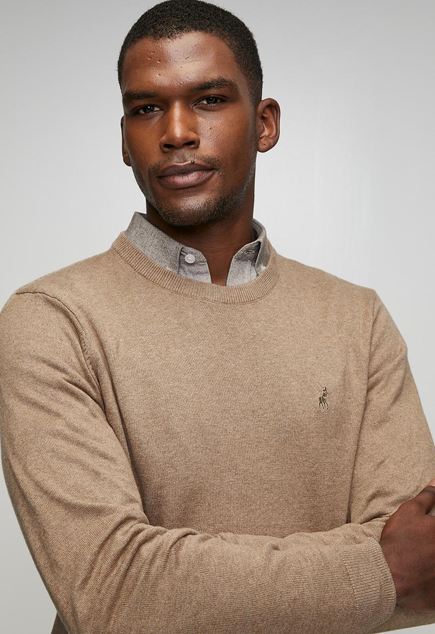 POLO - Luke Essential Cotton Crew Long Sleeve Knitwear  - Brown