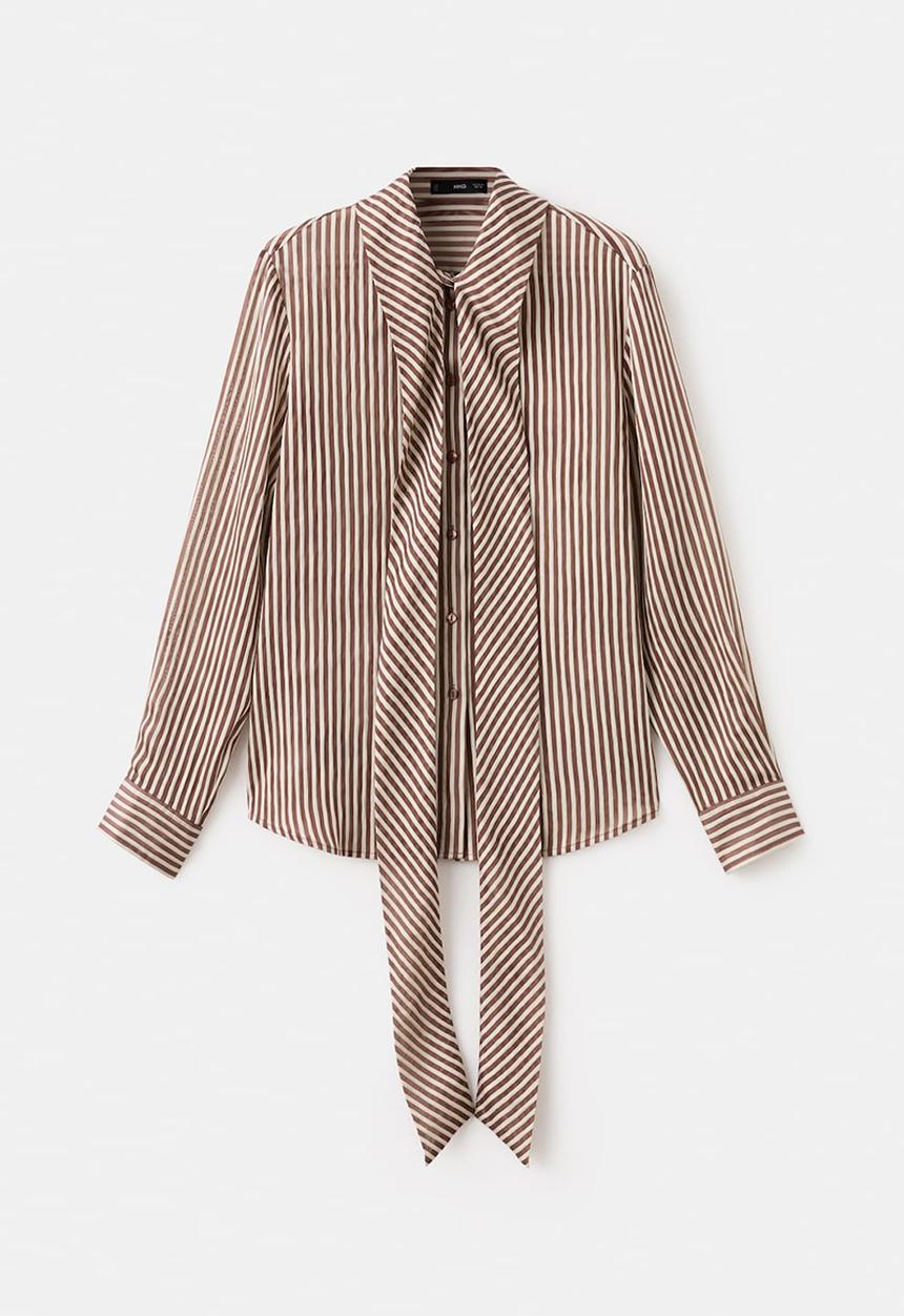 MANGO - Blouse corbat- brown