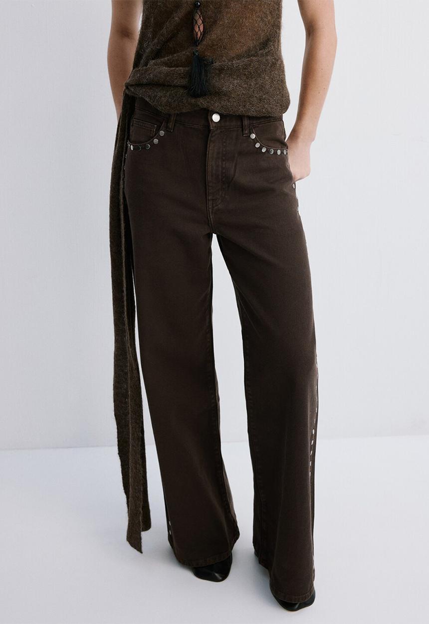MANGO - Jeans studs- dark brown