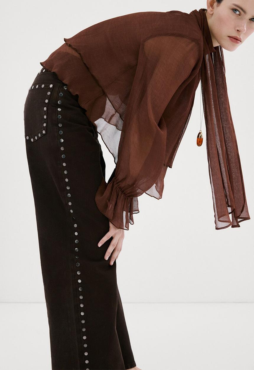 MANGO - Jeans studs- dark brown