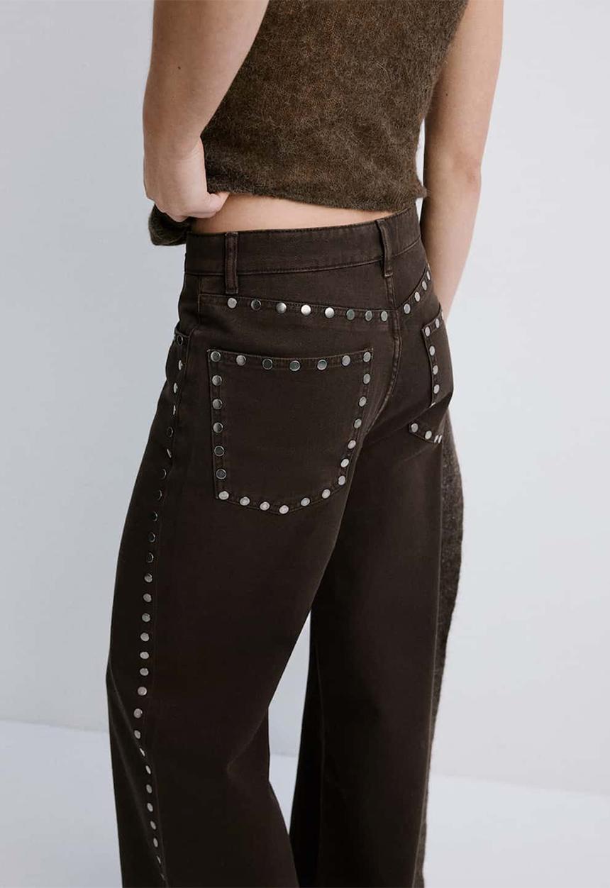MANGO - Jeans studs- dark brown