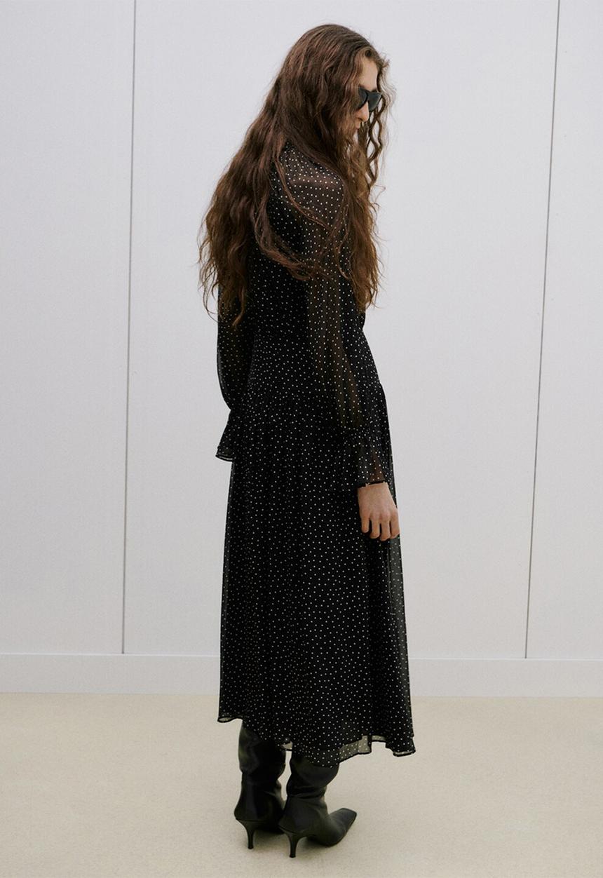 MANGO - Dress polky- black