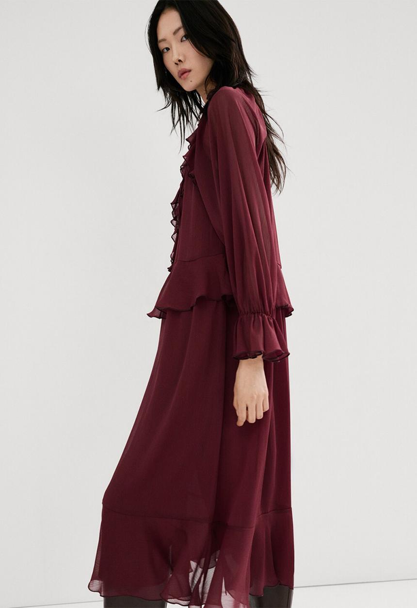 MANGO - Dress cherry- dark red