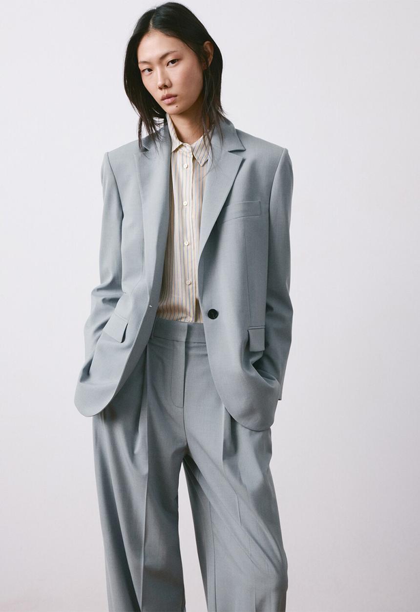 MANGO - Trousers nat- medium blue