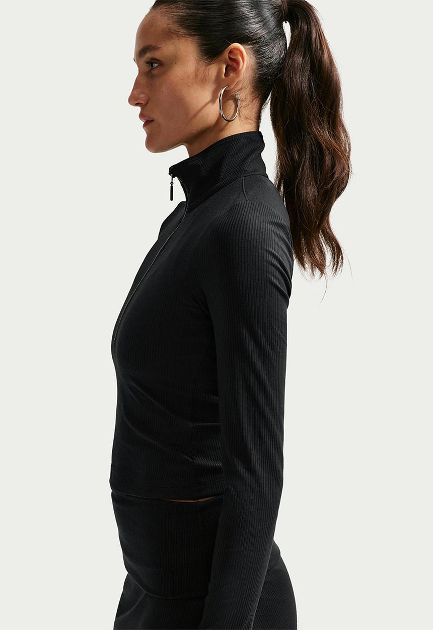 Nike - W Nsw Chll Knt Rib Qz Ls Top - Black/Sail