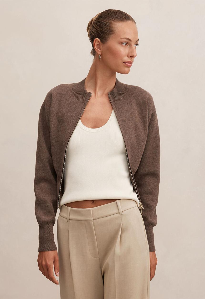 Forever New - Hanna zip knit jacket in hazelnut