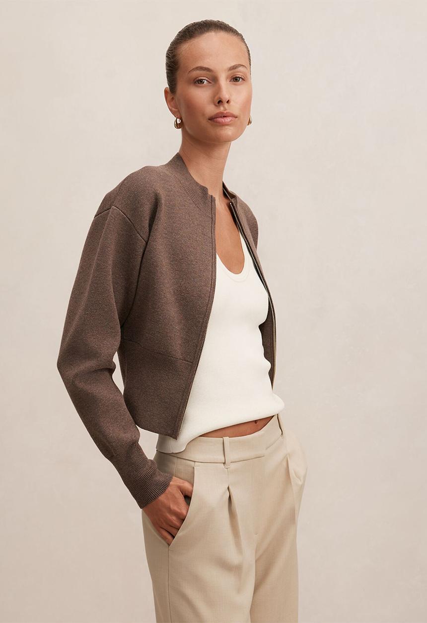 Forever New - Hanna zip knit jacket in hazelnut