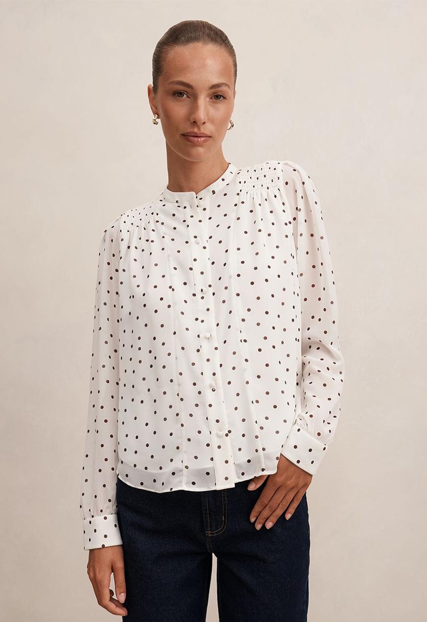 Forever New - Rory sheering blouse in cream bower spot