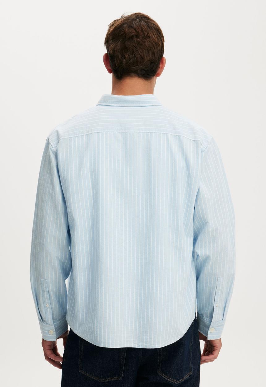 Cotton On - Bedford long sleeve shirt - sky stripe emb