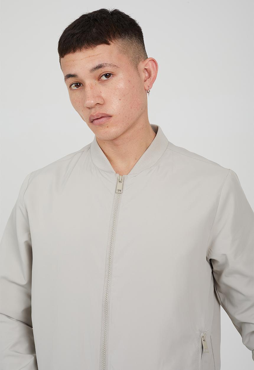 Brave Soul - 50D Bomber Jacket With Ribbed Hem  - Stone
