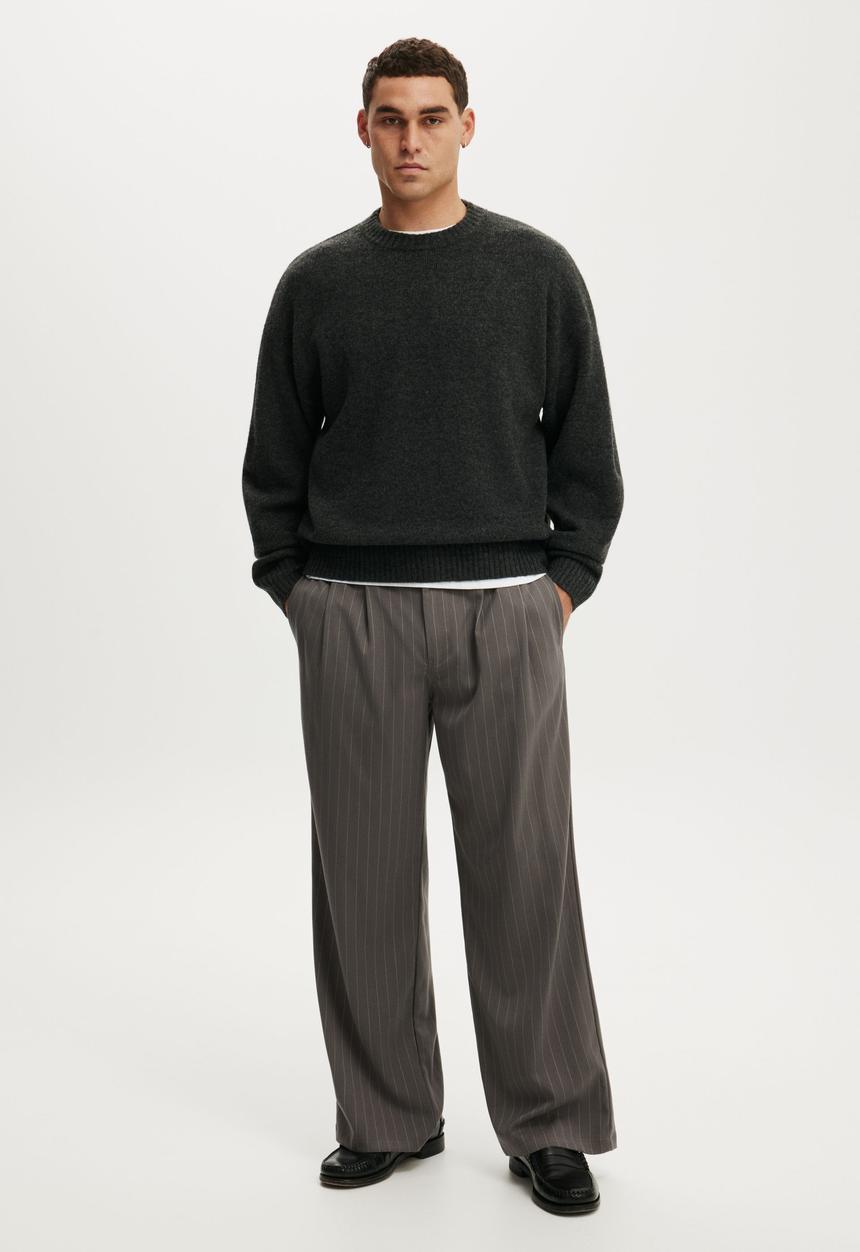 Cotton On - Box Fit Fuzzy Crew Knit - Charcoal Marle