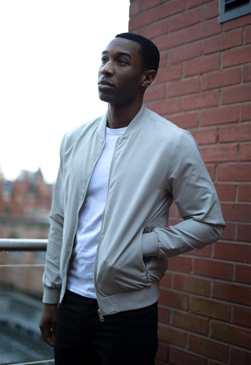 Brave Soul - 50D Bomber Jacket With Ribbed Hem  - Stone