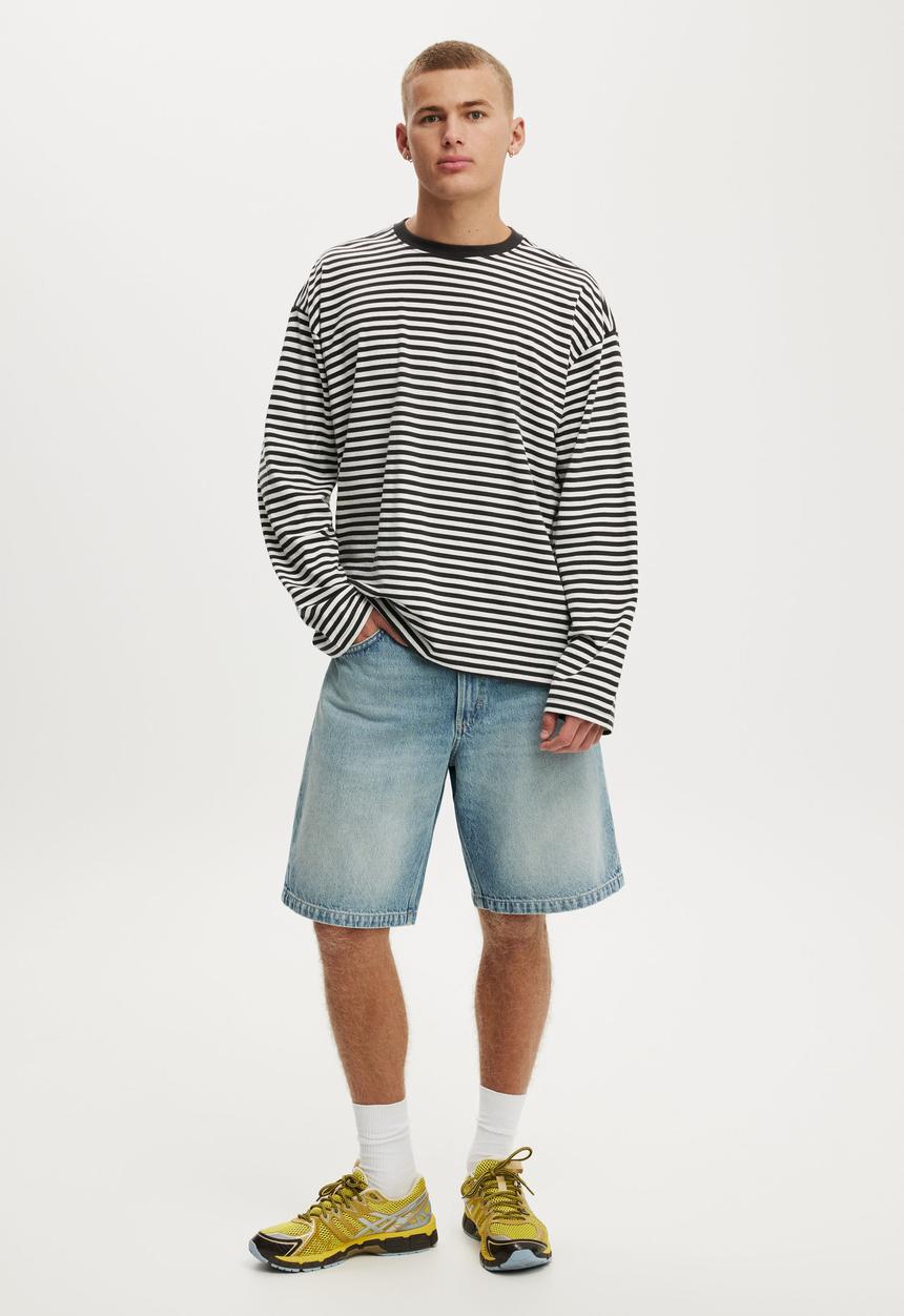 Cotton On - Cropped fit long sleeve - vintage white / washed black stripe
