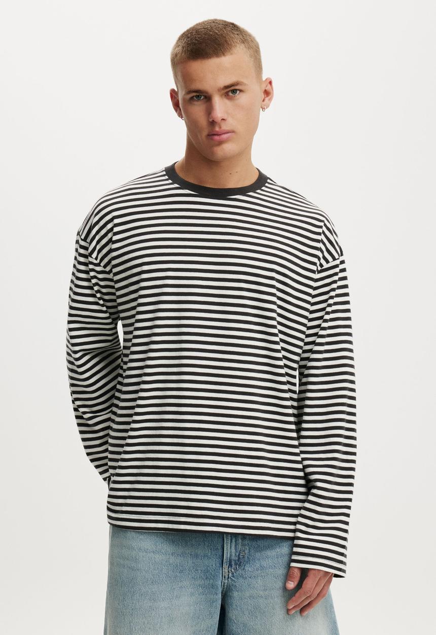 Cotton On - Cropped fit long sleeve - vintage white / washed black stripe