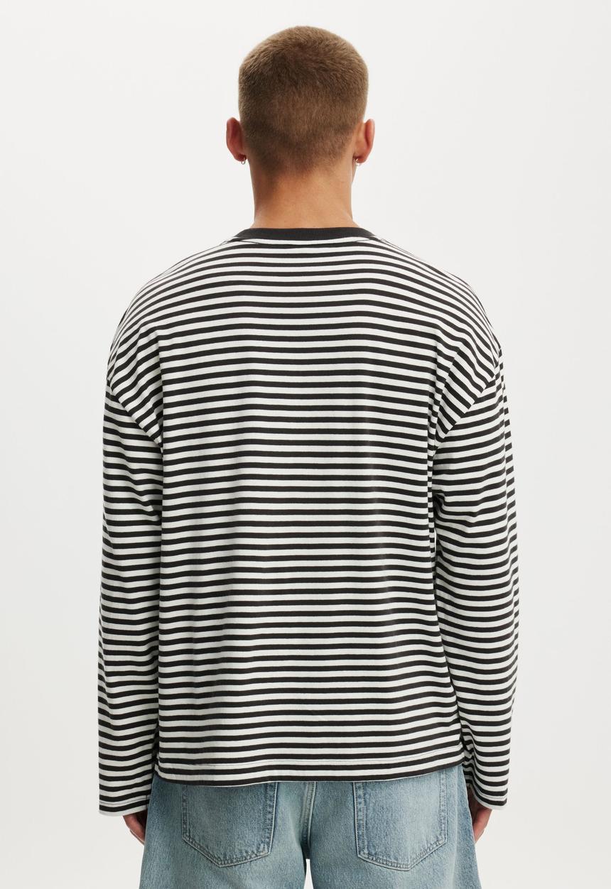 Cotton On - Cropped fit long sleeve - vintage white / washed black stripe