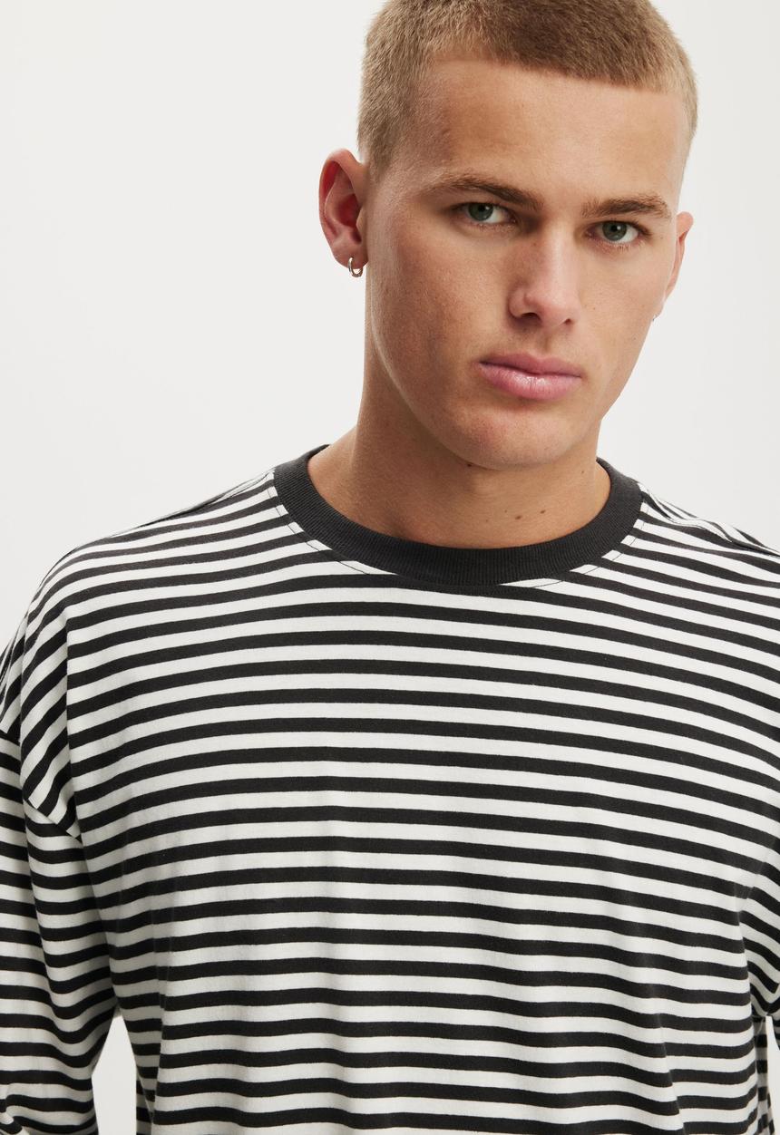 Cotton On - Cropped fit long sleeve - vintage white / washed black stripe