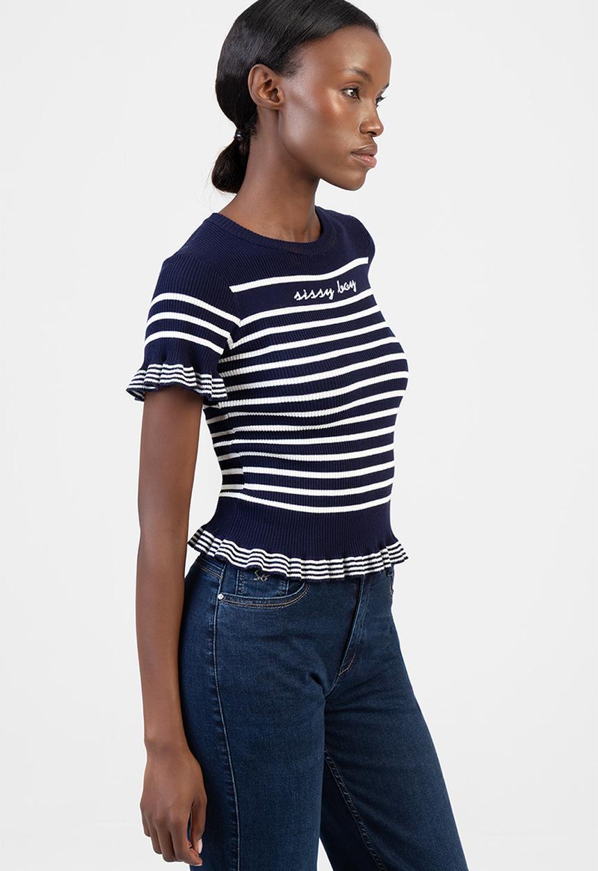 SISSY BOY - Sweet Nothings Knit Top - Navy/White Stripe