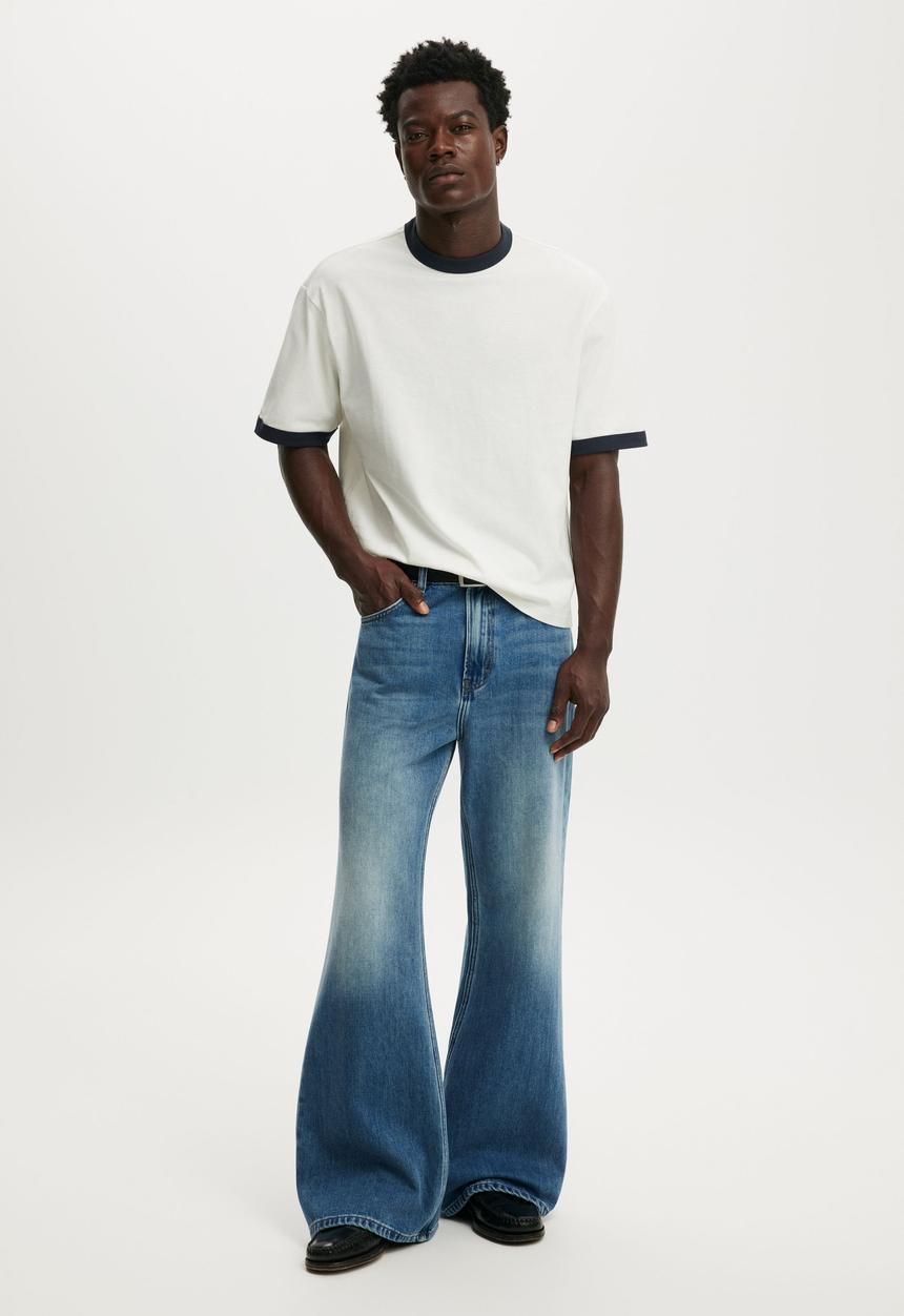 Cotton On - Cropped Fit T-Shirt - Vintage White/True Navy Ringer