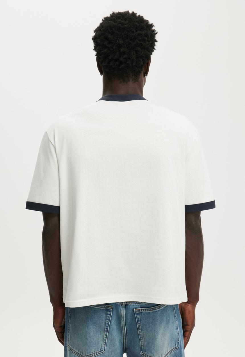 Cotton On - Cropped Fit T-Shirt - Vintage White/True Navy Ringer
