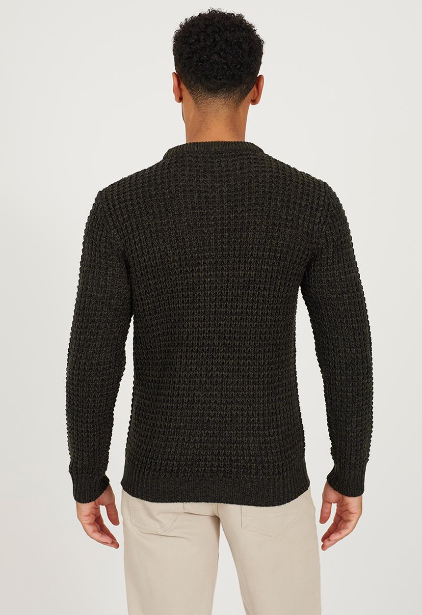 Brave Soul - Crew Neck Sweater In Waffle Knit - Khaki/Black