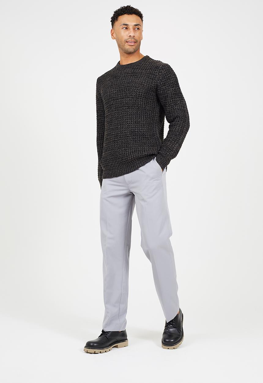 Brave Soul - Crew Neck Sweater In Waffle Knit - Charcoal/Black