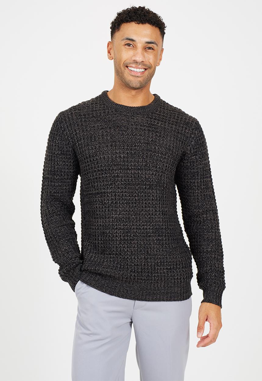 Brave Soul - Crew Neck Sweater In Waffle Knit - Charcoal/Black