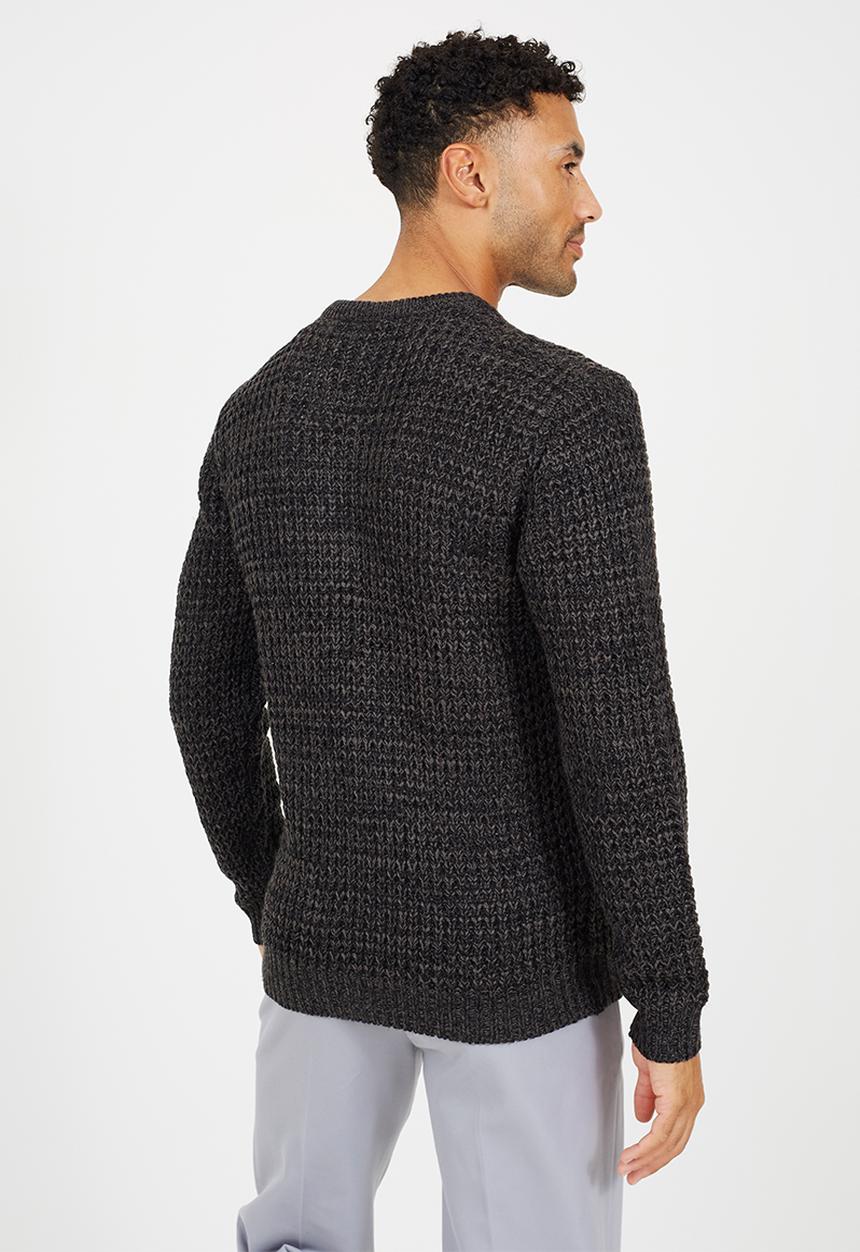 Brave Soul - Crew Neck Sweater In Waffle Knit - Charcoal/Black