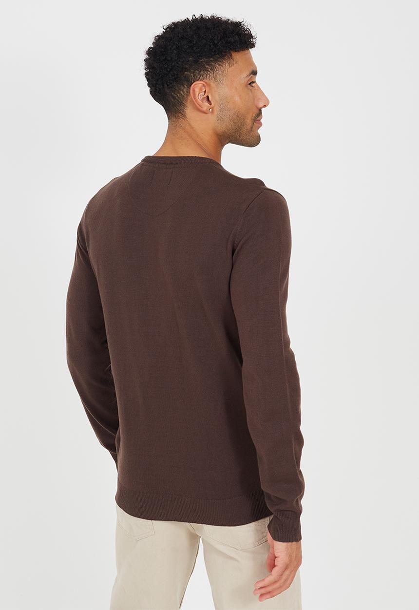 Brave Soul - Crew Neck Jumper. Flat Knit. - Bitter Chocolate