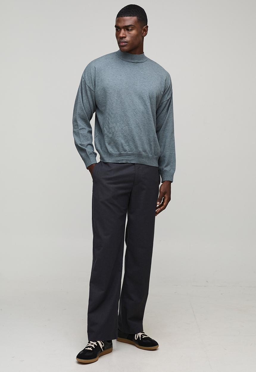 boohooMAN - Relaxed Mock Neck Knitted Jumper - Charcoal