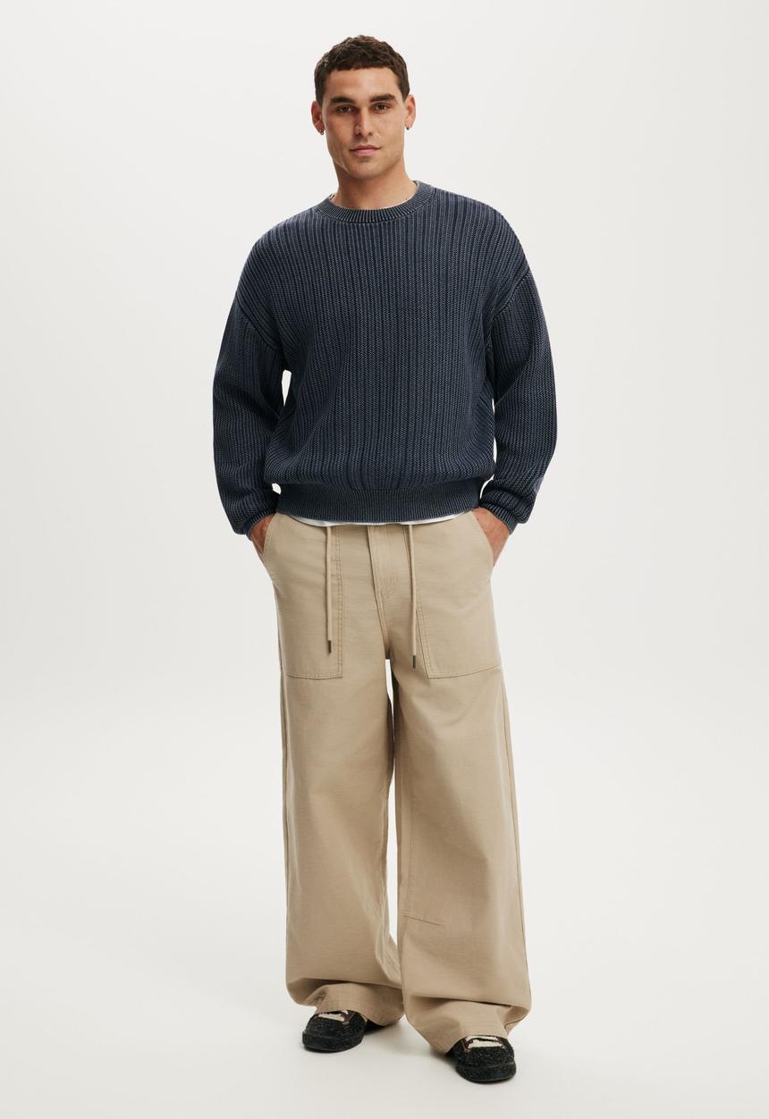 Cotton On - Box Fit Crew Knit - Washed Navy