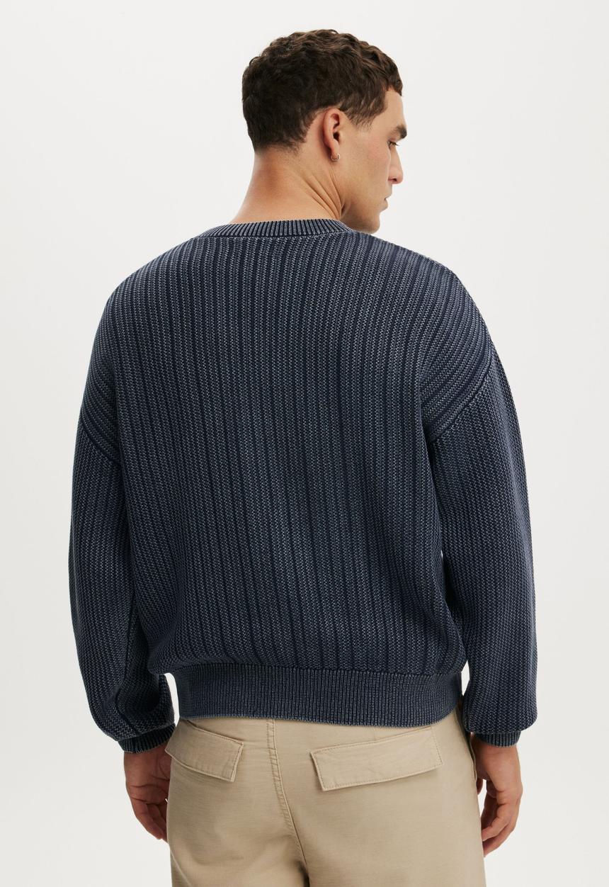 Cotton On - Box Fit Crew Knit - Washed Navy