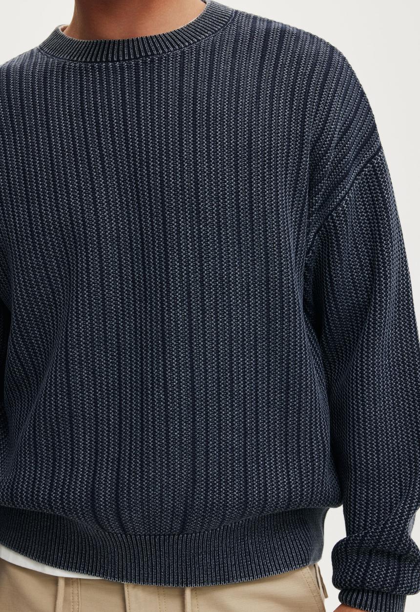 Cotton On - Box Fit Crew Knit - Washed Navy
