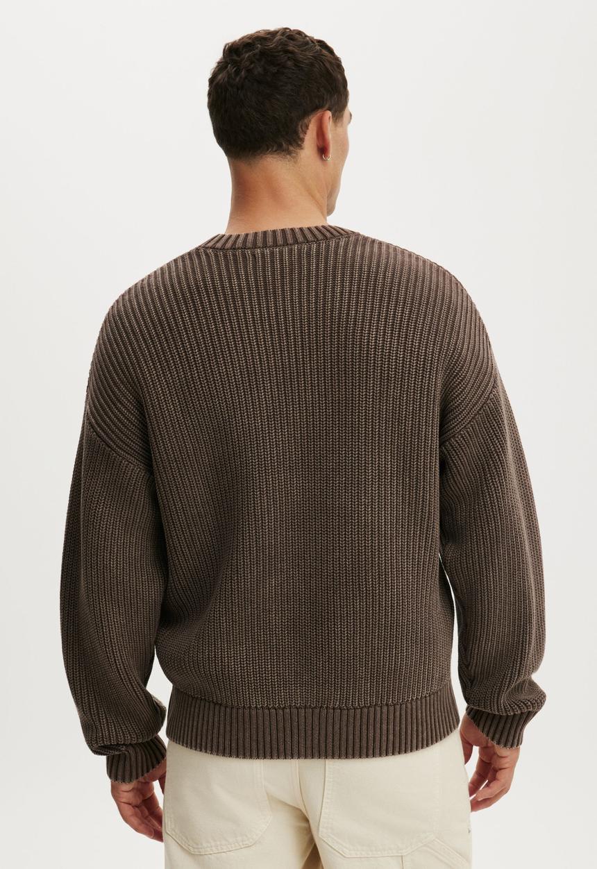 Cotton On - Box Fit Crew Knit - Washed Coffee